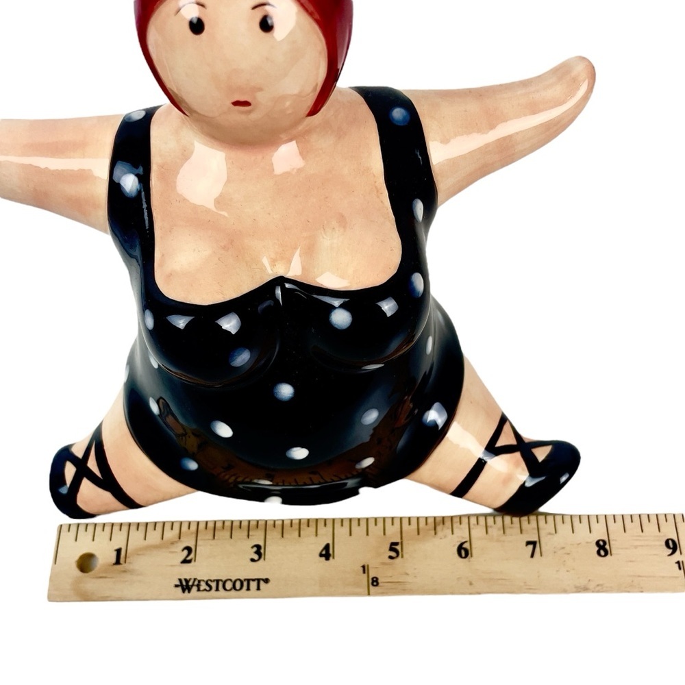 Rare Retro Polka Dot Swimsuit Piggy Bank | Unique Hand-Painted Ceramic Decor - Picture 14 of 15